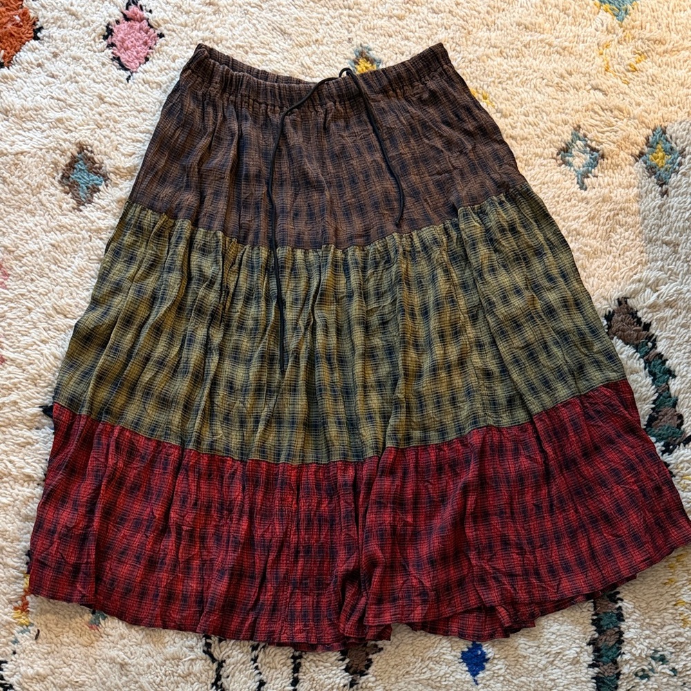 Vintage Brown, Green, and Red A-Line Skirt